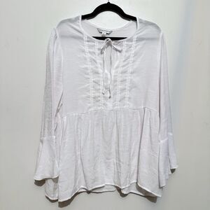 Counterparts White Tie-Front Blouse Top Crochet Bell Sleeve Boho Indie Western